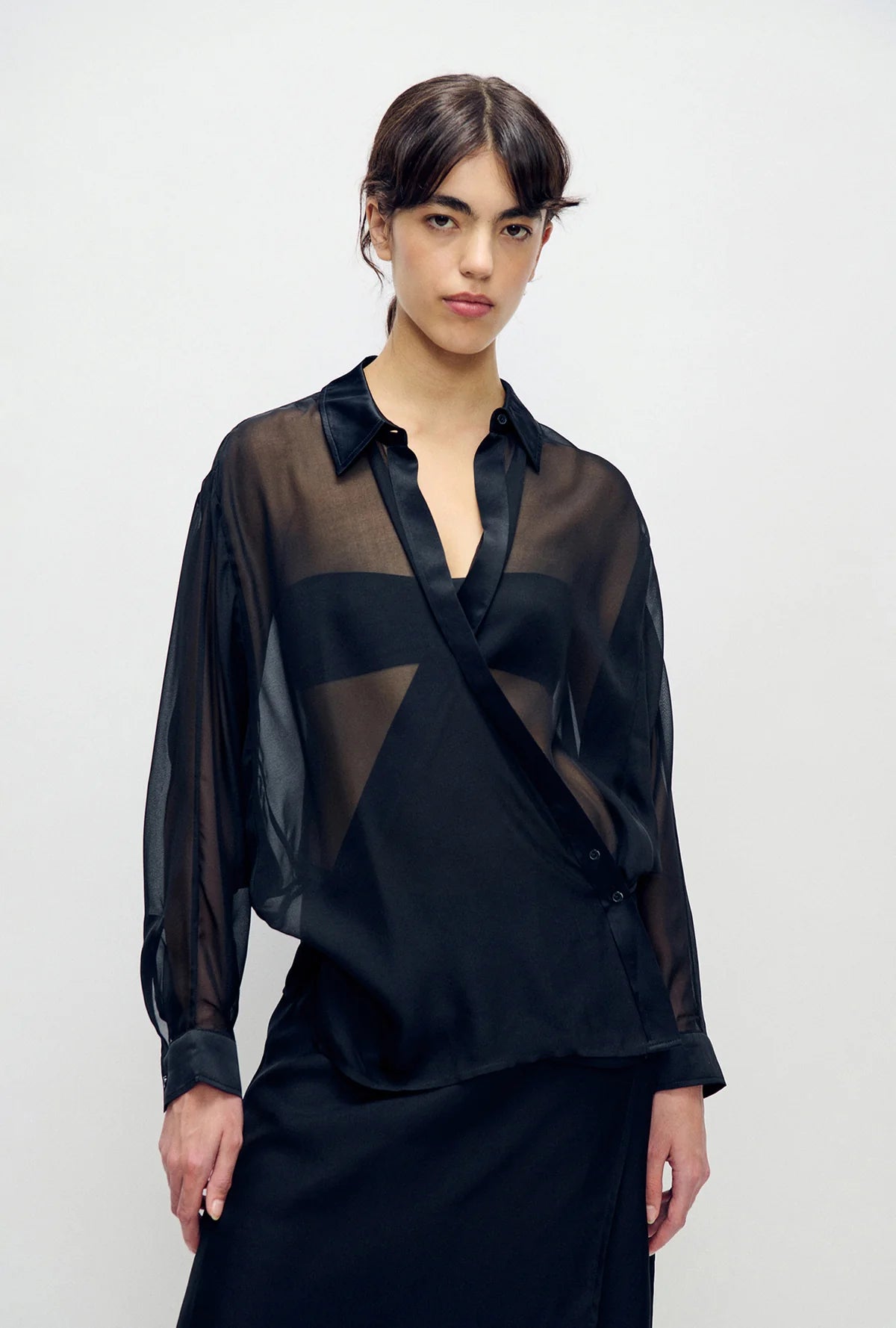 Chiffon Crossover Shirt Black