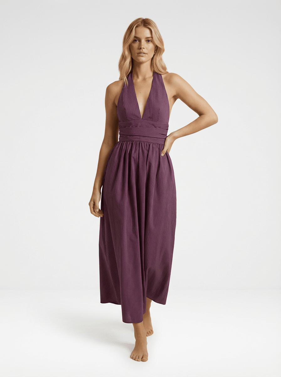 Puna Halter Dress Purple Stripe