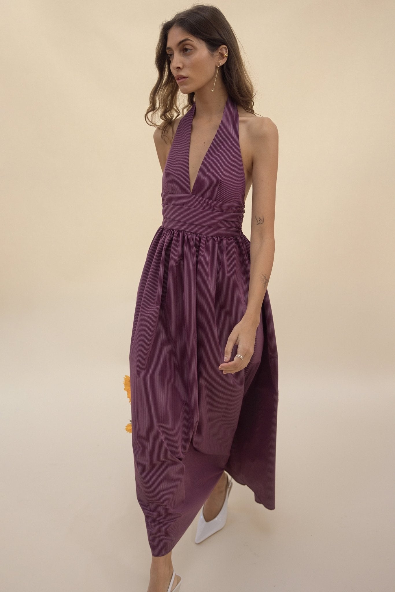 Puna Halter Dress Purple Stripe