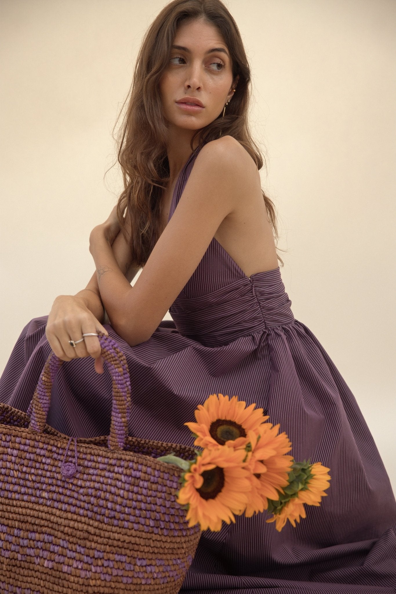 Puna Halter Dress Purple Stripe
