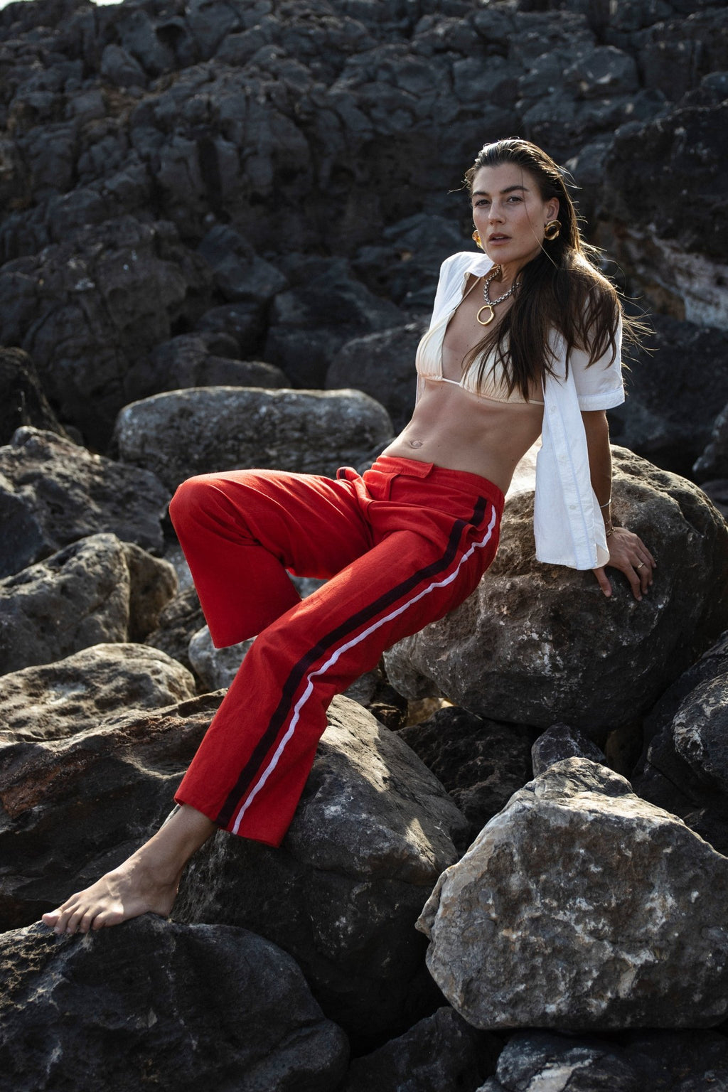 Riley Side Stripe Pants Red