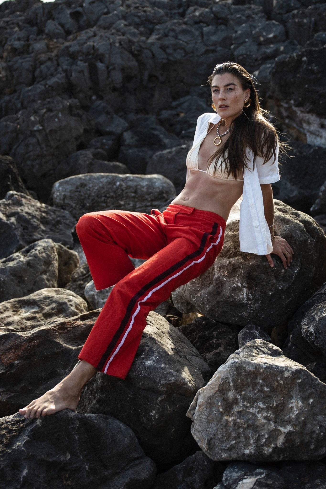 Riley Side Stripe Pants Red