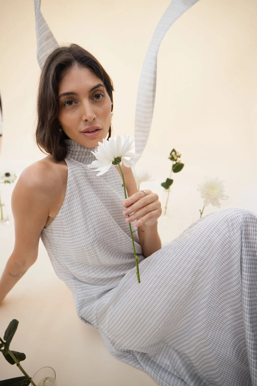 Victoria Dress White and Black Plaid