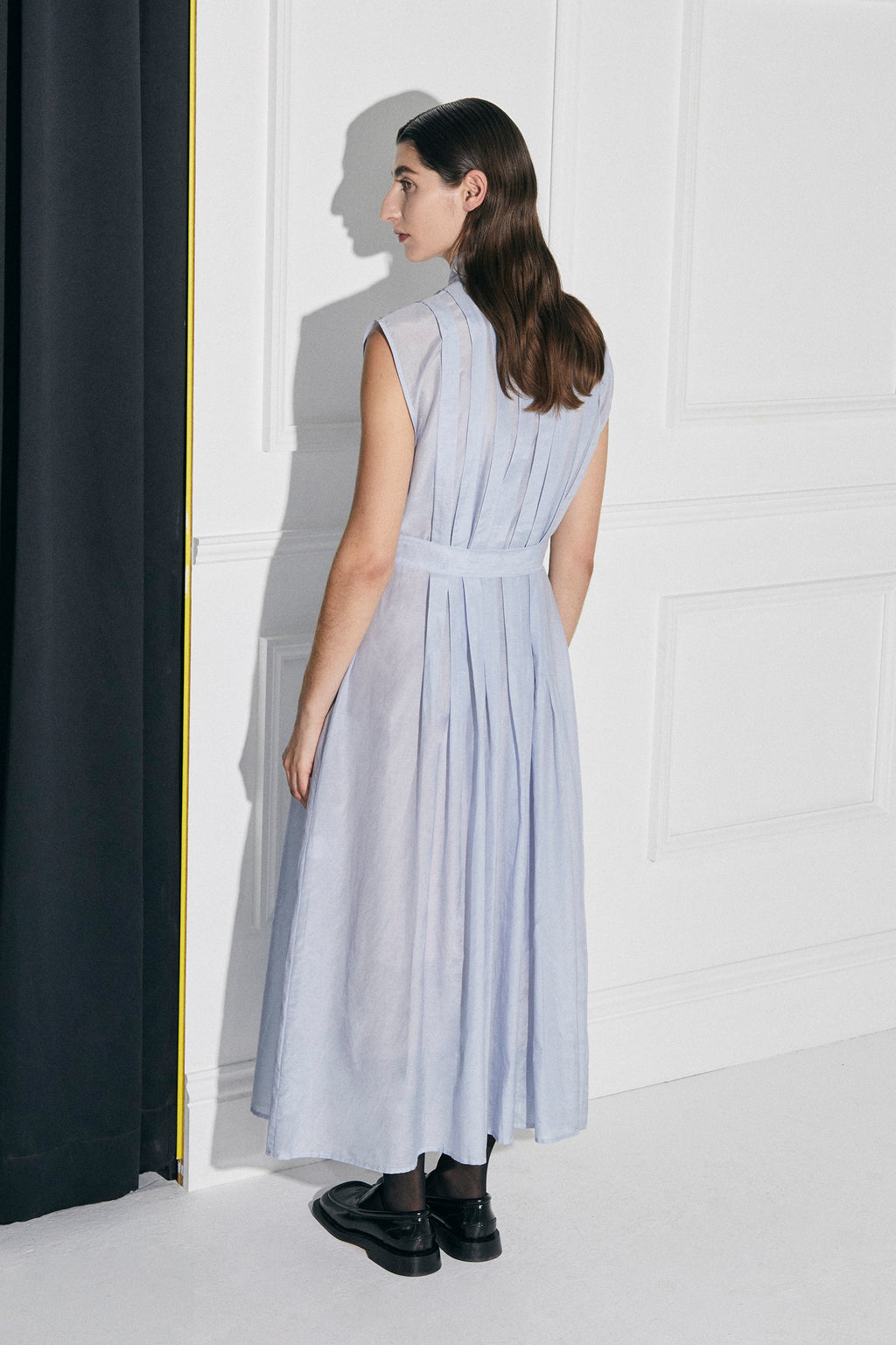 Luna pleated shirt dress in beautiful lightweight Cotton |Silk by Australian designer PALMA MARTÎN.  This elevated maxi dress is perfect for that special occasion.